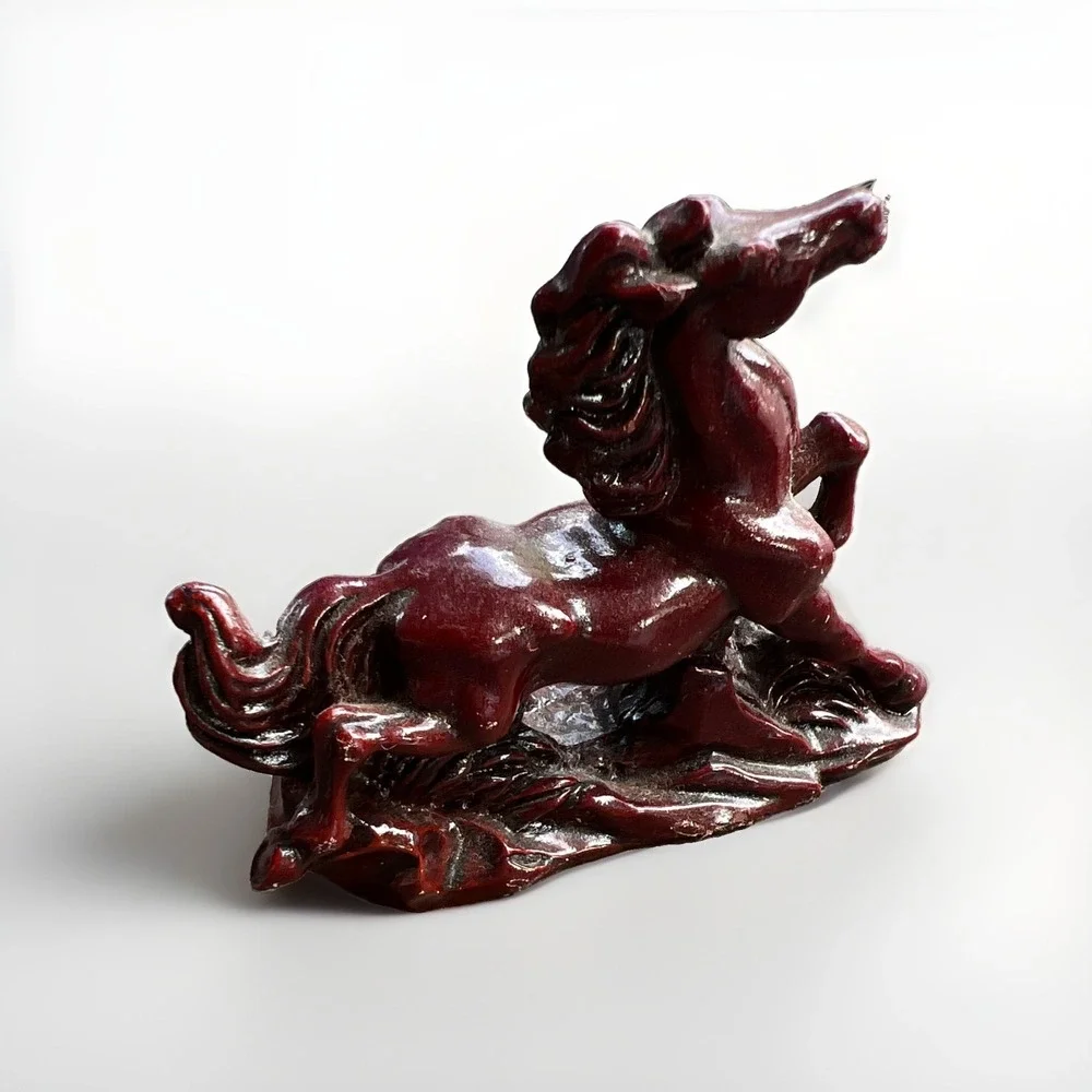 Lot of 2 Red Resin Horse Figurine Statues Decorative Home  minor detail